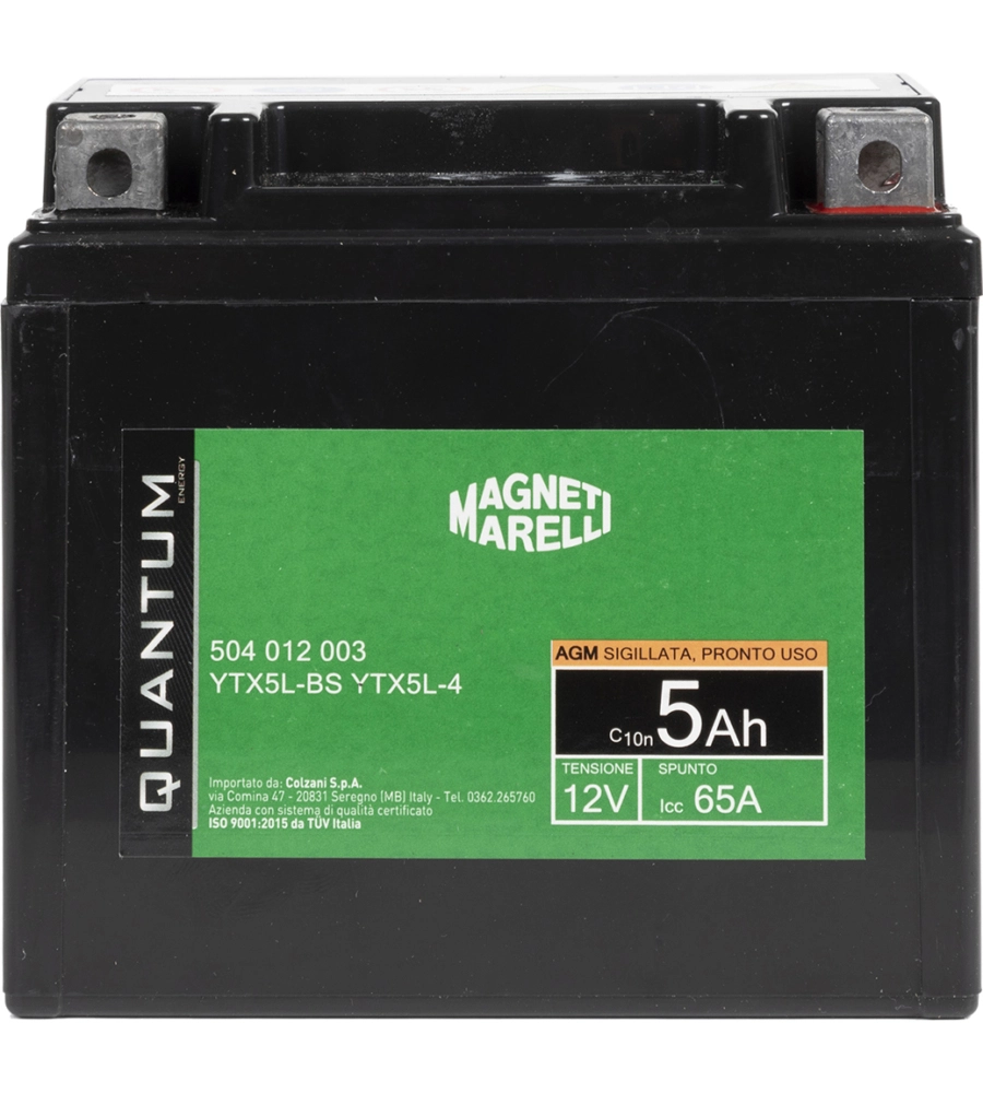MAGNETI MARELLI BATTERIA MOTO E SCOOTER  TECNOLOGIA 5AH 12V 65A AGM SIGILLATA POLO POSITIVO DESTRO